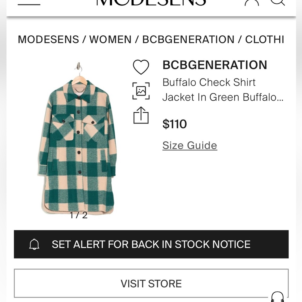 BCBGENERATION
Buffalo Check Shirt Jacket In Green Buffalo
 - Medium